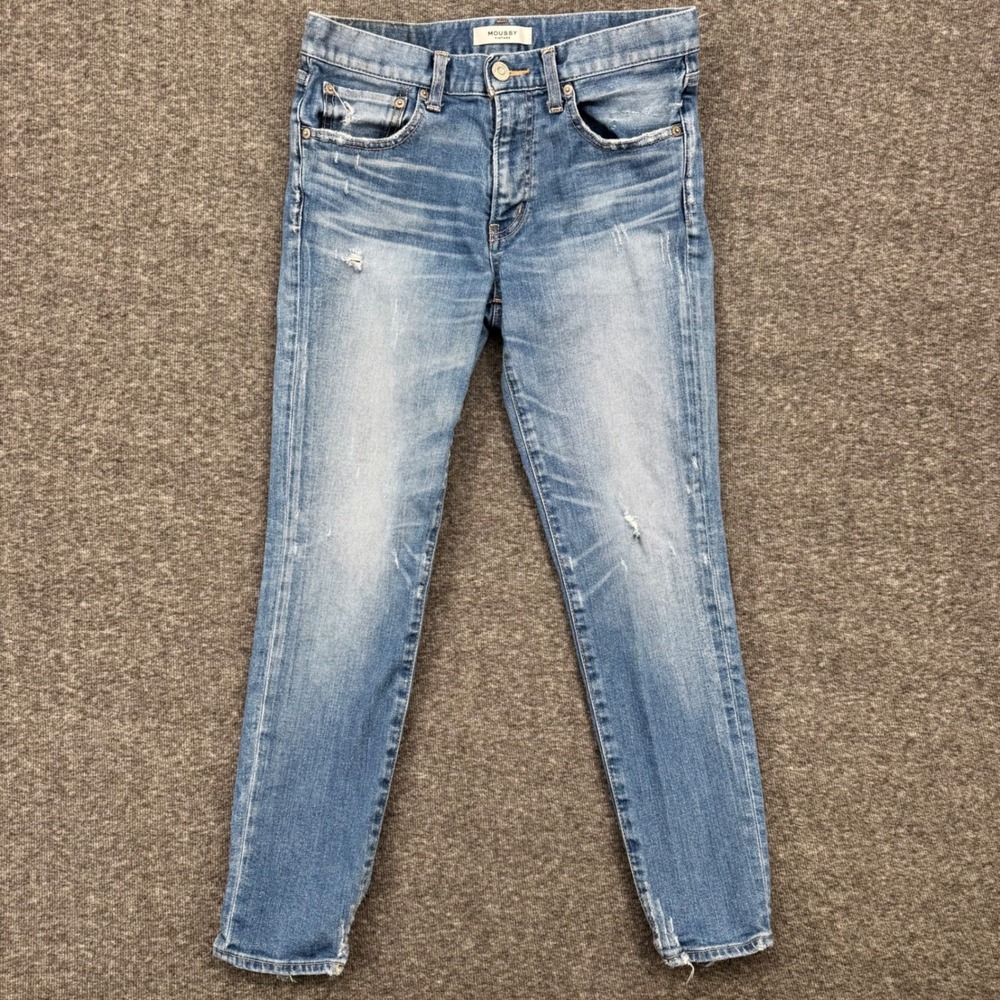 Moussy Vintage Womens Distressed Skinny Tapered Jeans Blue Medium Wash size 6